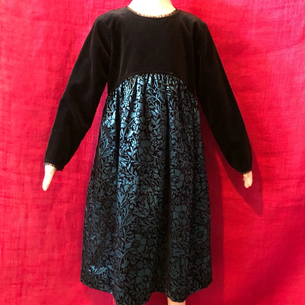 HannaAndersson Black Velvet Flocked Taffeta Dress